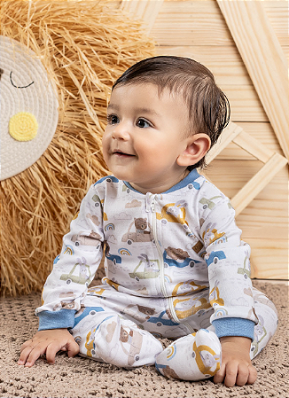 Macacão Masc Longo c/ Ziper Estampado RN - Anjos Baby