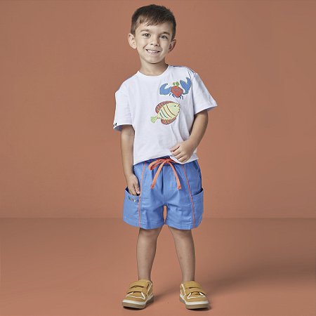 Conjunto Masc Infantil Camiseta Branca e Bermuda Azul - Oliver