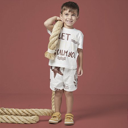 Conjunto Masc Infantil Camiseta Off White e Bermuda c/ Estampas - Oliver