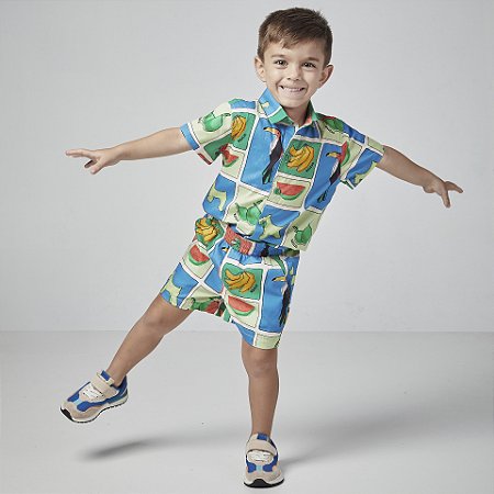 Conjunto Masc Camisa e Bermuda Frutas Verde e Azul - Oliver