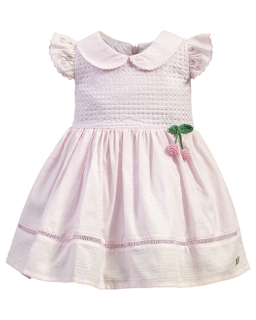 Vestido Maquinetado Rosa c/ Cerejas - Anjos Baby