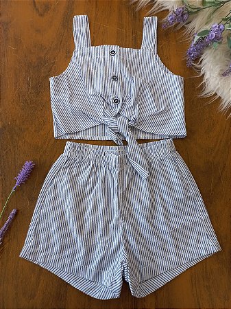 Conjunto Fem Navy Ana Ruga Azul Listrado - Have Fun