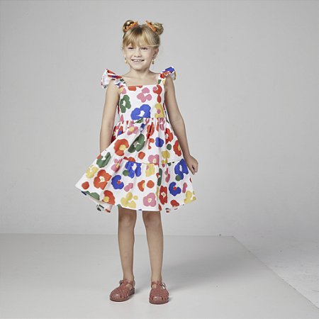Vestido Infantil Estampado Flores e Babados - Mylu