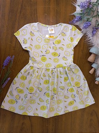 Vestido Manga Cotton Branco Estampado Limões - Have Fun