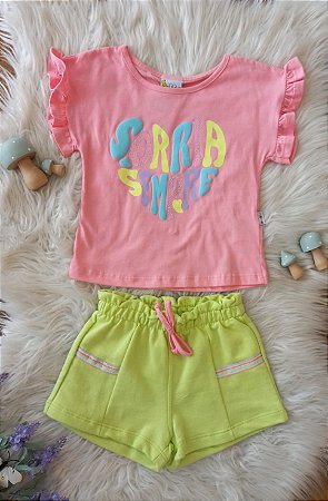 Conjunto Fem Blusa Rosa e Short Verde - Jaca Lelé