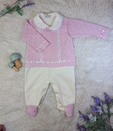 Macacão Tricot Bianca Rosa - Beth Bebê
