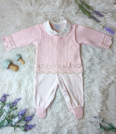Macacão Tricot Heloiza Rosa - Beth Bebê