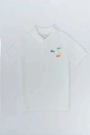 Camisa Polo em Petit Piqué com Gráfico de Crocodilo Branco- Lacoste