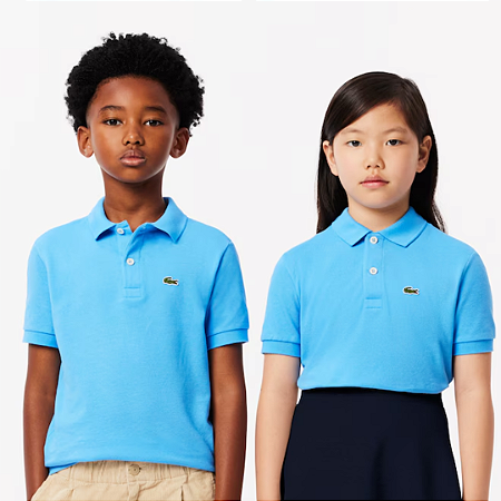 Camisa Polo MC Infantil em Petit Piquet Azul - Lacoste