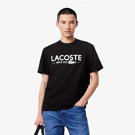 Camiseta Masc Estampada em Algodão Preto - Lacoste