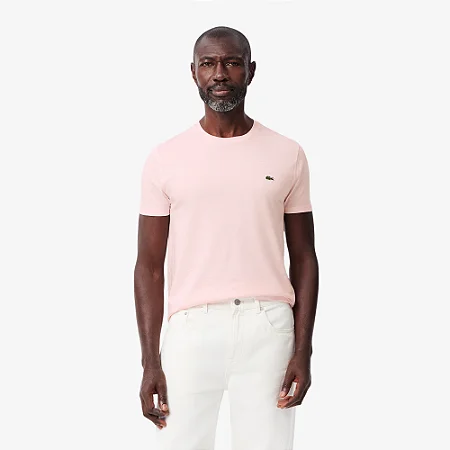 Camiseta Masc Básica de Algodão Pima Rosa Claro P- Lacoste