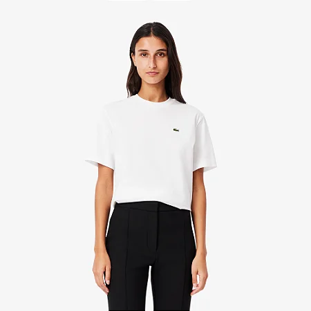 Camiseta Fem de Algodão Pima Jersey com Caimento Relaxado Branco- Lacoste