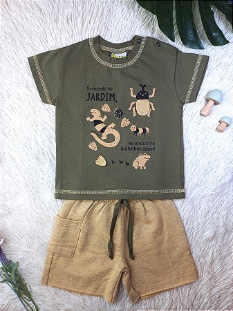 Conjunto Masc Camiseta e Bermuda Brincanco no Jardim- Jaca Lelé