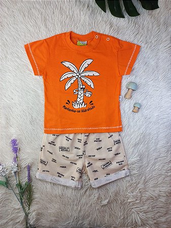 Conjunto Masc Camiseta Laranja e Bermuda Altas Aventuras - Jaca Lelé