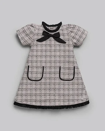 Vestido Tweed Rosa c/ Detlahes em Preto - Anjos Baby
