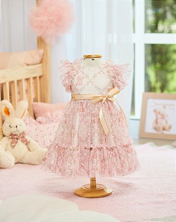 Vestido de Tule Julie Estampa de Laços e Ursinhos - Serena Baby