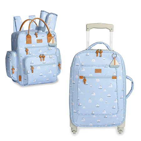 Kit Mala Maternidade de Rodinha + Mochila Maternidade Urban Barquinhos Estampada Azul - Masterbag Baby
