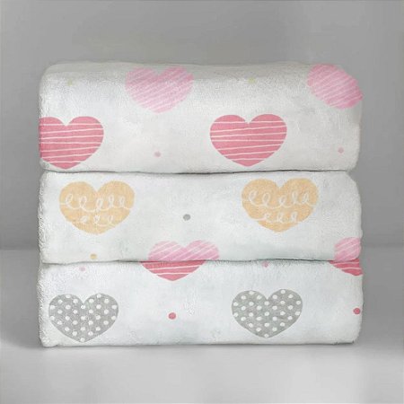 Cobertor Bebê Corações Rosa Luxo - Laço Bebê