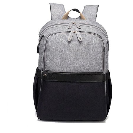 Mochila de Maternidade Alexa Strap de Couro Cinza e Preto - Laço Bebê