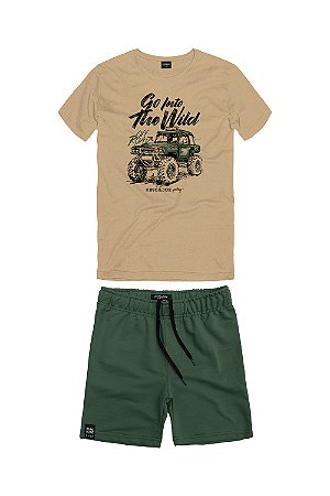 Conjunto Bermuda Moletom e Camiseta Into Ocre Conhaque - King e Joe