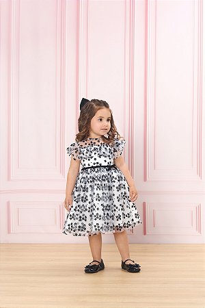 Vestido de Tule Flocking Flores Off White - Bambollina