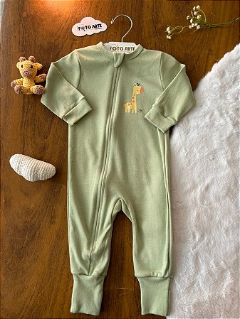 Macacão Masc c/ Ziper Girafa Verde Claro- Doctor Baby
