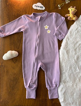 Macacão Fem c/ Ziper Margaridas Lavanda - Doctor Baby