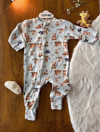 Macacão Masc c/ Ziper Estampa Urso - Doctor Baby