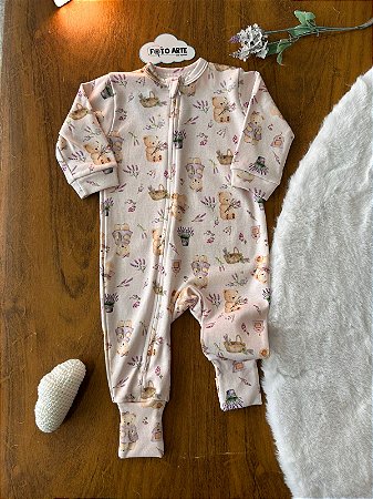 Macacão Fem c/ Ziper Estampa Ursa Lavanda - Doctor Baby