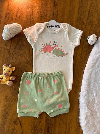 Conjunto Body MC Fem e Tapa Fralda I Love Dino - Doctor Baby