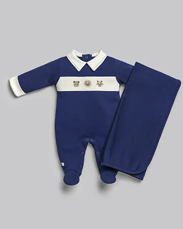 Saída Maternidade Masc Bordada Azul Escuro - Anjos Baby