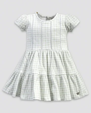 Vestido Quadriculado Verde e Florzinha G - Anjos Baby
