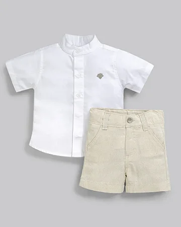 Conjunto Masc Bata MC e Bermuda Linho / Oxford Batizado- Anjos Baby