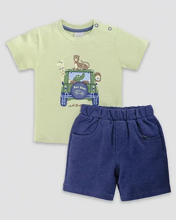 Conjunto Masc Camiseta Selva e Short Azul M - Anjos Baby