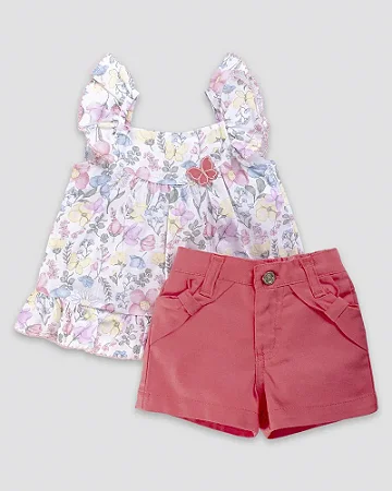 Conjunto Fem Blusa Florida e Borboleta e Short M - Anjos Baby