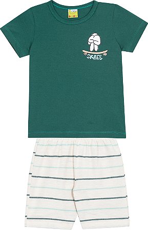 Conjunto Masc Camiseta Verde Skate e Bermuda Listrada - Jaca Lelé