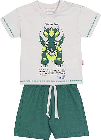 Conjunto Masc Camiseta e Short Verde Triceratops - Jaca Lelé