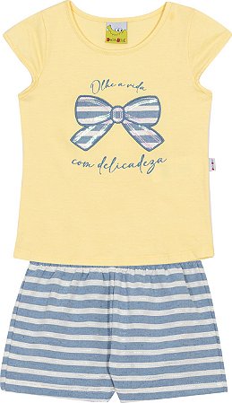 Conjunto Fem Blusa Amarelo e Short Listrado- Jaca Lelé