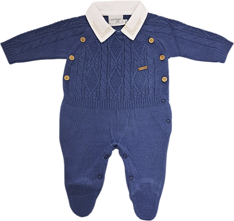Macacão Masc Tricot Triangulos Azul Bebê RN - Noruega