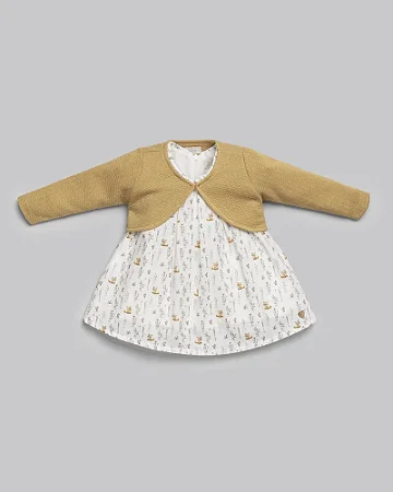 Vestido MC Maquinetado Estampado Raposinhas c/ Casaco - Anjos Baby