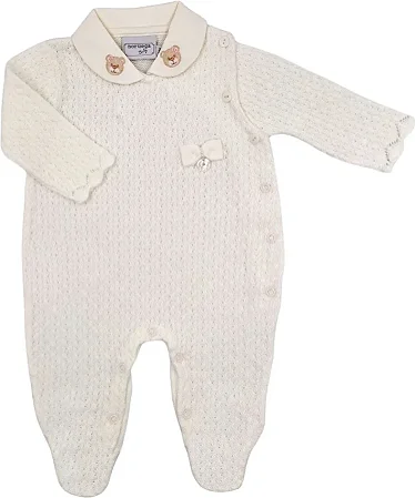 Macacão Fem Tricot C/ Gola Bordada Ursa Branco RN - Noruega