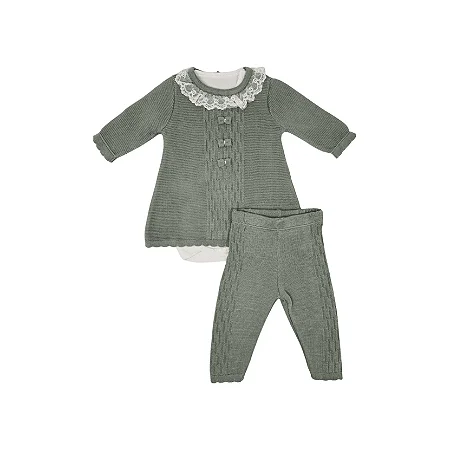 Conjunto Fem Body C/ Vestidinho Tricot C/ Babado e Calça Verde Oliva RN - Noruega