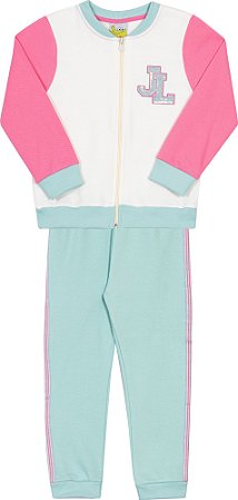 Conjunto Fem Casaco C/ Ziper e Calça Rosa e Azul - Jaca Lelé