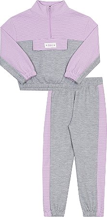 Conjunto Fem Casaco Rosa com Cinza e Calça Moletom - Nini e Bambini