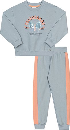 Conjunto Fem Casaco Borboleta e Calça Moletom Azul / Laranja - Nini e Bambini