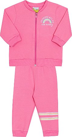 Conjunto Fem Casaco c/ Ziper e Calça Rosa- Jaca Lelé