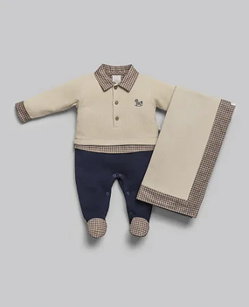 Saída Maternidade Masc Azul Escuro e Xadrez- Anjos Baby
