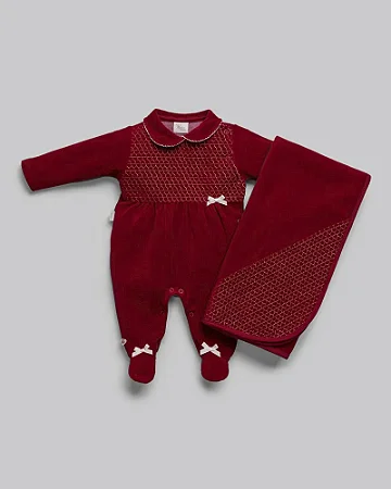 Saída Maternidade Fem Suedine Vermelho Bordada Corações  P -  Anjos Baby