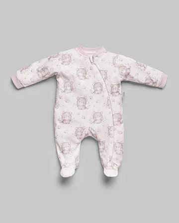 Macacão Fem c/ Ziper Estampa Ursinho Rosa - Anjos Baby