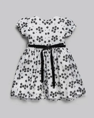 Vestido Maquinetado Tule Flor Preto - Anjos Baby